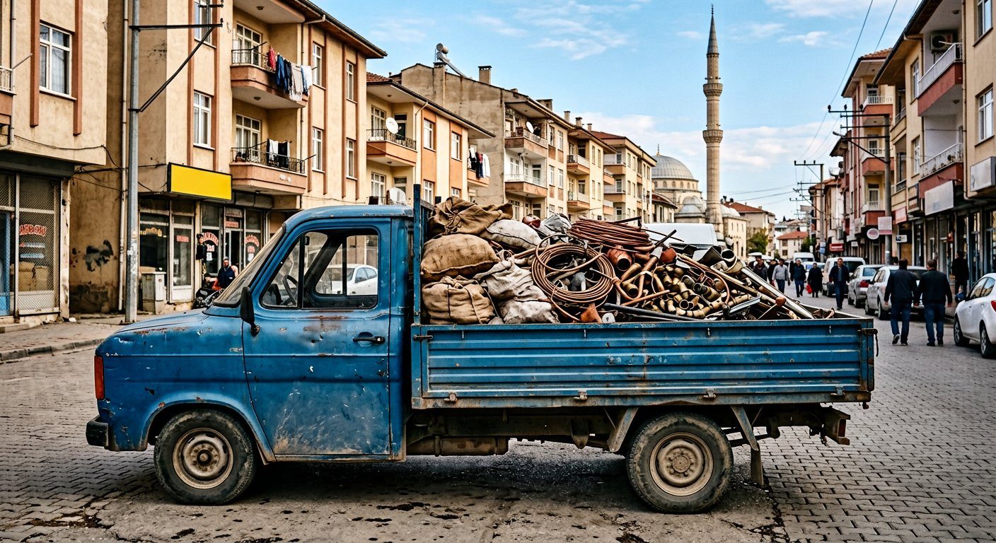 Bakır yüklü hurda aracı